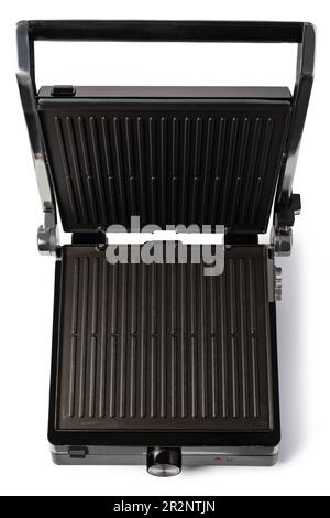 Elektrischer Grill auf weißem Hintergrund Stockfoto