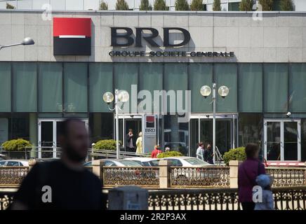 Bukarest, Rumänien - 02. Mai 2023: BRD Groupe Societe Generale, rumänische Bank im Eigentum der französischen Finanzgruppe Societe Generale. Stockfoto