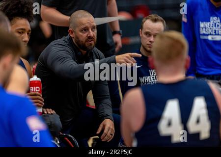 Ottawa, Kanada. 20. Mai 2023 Robb Taylor (Head Coach) von Team USA in einem internationalen Rollstuhl-Basketballspiel zwischen Kanada und den USA bei der Ottawa Invitational 2023 an der Carleton University. Copyright 2023 Sean Burges / Mundo Sport Images Credit: Sean Burges/Alamy Live News Stockfoto