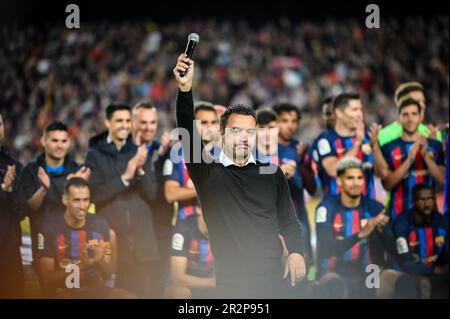 Barcelona, Spanien. 20. Mai 2023. Cheftrainer Xavi Hernandez (FC Barcelona) bei einem Spiel in La Liga Santander zwischen dem FC Barcelona und Real Sociedad am 20. Mai 2023 im Spotify Camp Nou in Barcelona, Spanien. (Foto/Felipe Mondino) Kredit: Live Media Publishing Group/Alamy Live News Stockfoto