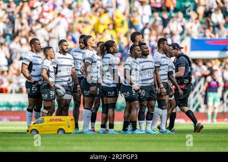 LONDON, VEREINIGTES KÖNIGREICH. 20., Mai 2023. Fidschi-Team während der „Fidschi 7s gegen Japan 7s“ – HSBC World Rugby Sevens Series für Männer am Samstag, den 20. Mai 2023 im Twickenham Stadium. LONDON, ENGLAND. Kredit: Taka G Wu/Alamy Live News Stockfoto