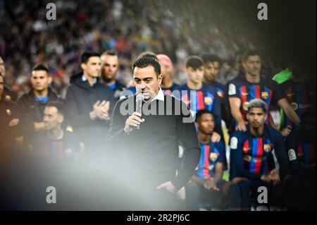 Barcelona, Spanien. 20. Mai 2023. Cheftrainer Xavi Hernandez (FC Barcelona) bei einem Spiel in La Liga Santander zwischen dem FC Barcelona und Real Sociedad am 20. Mai 2023 im Spotify Camp Nou in Barcelona, Spanien. (Foto/Felipe Mondino) Kredit: Unabhängige Fotoagentur/Alamy Live News Stockfoto