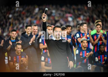 Barcelona, Spanien. 20. Mai 2023. Cheftrainer Xavi Hernandez (FC Barcelona) bei einem Spiel in La Liga Santander zwischen dem FC Barcelona und Real Sociedad am 20. Mai 2023 im Spotify Camp Nou in Barcelona, Spanien. (Foto/Felipe Mondino) Kredit: Unabhängige Fotoagentur/Alamy Live News Stockfoto