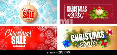 Weihnachtsbanner mit Schneeflocken, Text im Rahmen Stock Vektor