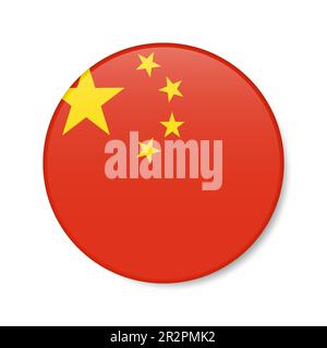 Symbol für Kreis für China. Chinesische Flagge mit rundem Abzeichen und Schatten. Realistische 3D-Vektordarstellung auf Weiß isoliert. Stock Vektor