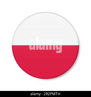 Symbol für die polnische Kreisschaltfläche. Polnische runde Abzeichen-Flagge mit Schatten. Realistische 3D-Vektordarstellung auf Weiß isoliert. Stock Vektor