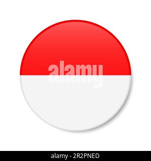 Symbol für indonesische Kreis-Schaltfläche. Runde indonesische Badge-Flagge mit Schatten. Realistische 3D-Vektordarstellung auf Weiß isoliert. Stock Vektor