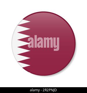 Symbol für Qatar-Kreis-Schaltfläche. Runde katarische Badge-Flagge mit Schatten. Realistische 3D-Vektordarstellung auf Weiß isoliert. Stock Vektor