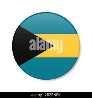 Bahamas-Symbol für Kreis. Bahamaische runde Abzeichen-Flagge mit Schatten. Realistische 3D-Vektordarstellung auf Weiß isoliert. Stock Vektor