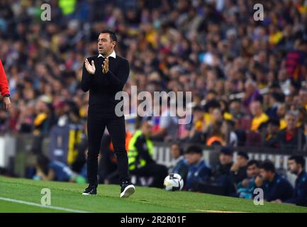 Barcelona, Esp. 20. Mai 2023. FC BARCELONA gegen REAL SOCIEDAD 20. Mai 2023 Xavi Hernandez Cheftrainer des FC Barcelona während des Spiels zwischen FC Barcelona und Real Sociedad, das dem fünfunddreißigsten Tag von La Liga Santander im Spotify Camp Nou in Barcelona entspricht. Kredit: Rosdemora/Alamy Live News Stockfoto