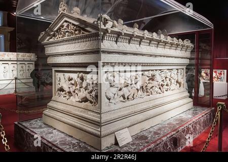 Alexander Sarcophagus, Marmorschnitzerei, Königliche Nekropole von Sidon, 4 Cent.B.C., Istanbul Archäologiemuseen, Istanbul, Türkei Stockfoto