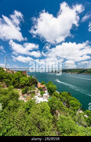Fatih Sultan Mehmet Brücke, von der Rumeli Festung, Bosporus Straße, Istanbul, Sarıyer, Truthahn Stockfoto