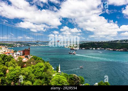 Fatih Sultan Mehmet Brücke, von der Rumeli Festung, Bosporus Straße, Istanbul, Sarıyer, Truthahn Stockfoto