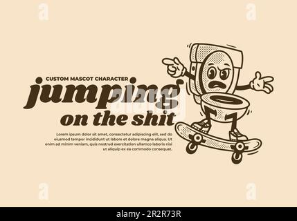 Klassisches Maskottchen-Design mit Toilettensprüngen auf dem Skateboard Stock Vektor