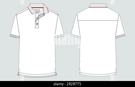 Kurzärmeliges Poloshirt Technische Mode insgesamt Drawing Flat Skizzenvorlage Vorder- und Rückansicht. Bekleidungskleid Design Vektormodell Stock Vektor