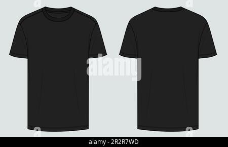 T-Shirt Technical Fashion flache Skizze Vektorvorlage Vorder- und Rückansicht. Stock Vektor