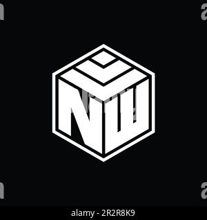 NW-Logo-Monogramm mit sechseckiger geometrischer Form, isolierte Designvorlage Stockfoto