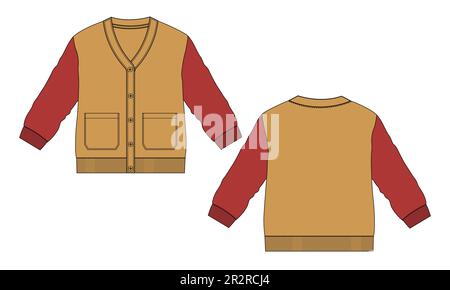 Cardigan Technische Zeichnung Mode flache Skizze Vektor Illustration Vorlage Vorder- und Rückansicht Stock Vektor