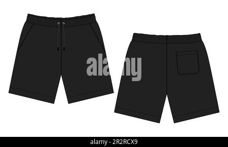 Sweat Shorts Hose Technisches Zeichnen Fashion flacher Skizzenvektor Illustration Vorlage Vorder- und Rückansicht. Stock Vektor
