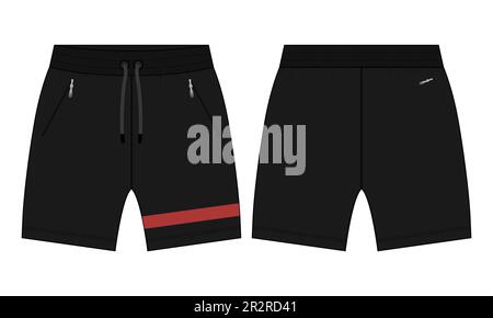 Sweat Shorts Hose Technisches Zeichnen Fashion flacher Skizzenvektor Illustration Vorlage Vorder- und Rückansicht. Stock Vektor