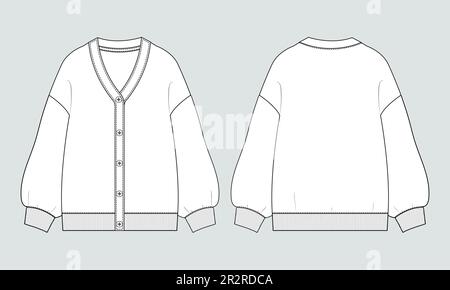 Cardigan Technical drawing Vector Illustration Template für Damen Stock Vektor