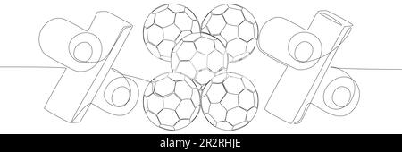 Eine durchgehende Zeile Football Ball mit Prozentzeichen. Vektorkonzept zur Darstellung dünner Linien. Kontur Zeichnen kreativer Ideen. Stock Vektor