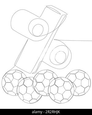 Eine durchgehende Zeile Football Ball mit Prozentzeichen. Vektorkonzept zur Darstellung dünner Linien. Kontur Zeichnen kreativer Ideen. Stock Vektor