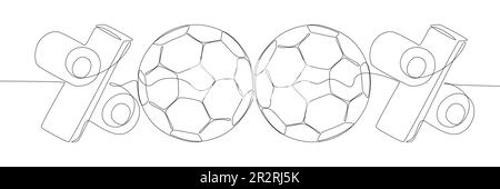 Eine durchgehende Zeile Football Ball mit Prozentzeichen. Vektorkonzept zur Darstellung dünner Linien. Kontur Zeichnen kreativer Ideen. Stock Vektor