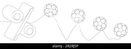 Eine durchgehende Zeile Football Ball mit Prozentzeichen. Vektorkonzept zur Darstellung dünner Linien. Kontur Zeichnen kreativer Ideen. Stock Vektor