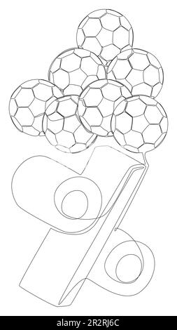 Eine durchgehende Zeile Football Ball mit Prozentzeichen. Vektorkonzept zur Darstellung dünner Linien. Kontur Zeichnen kreativer Ideen. Stock Vektor