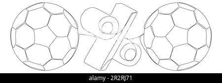 Eine durchgehende Zeile Football Ball mit Prozentzeichen. Vektorkonzept zur Darstellung dünner Linien. Kontur Zeichnen kreativer Ideen. Stock Vektor