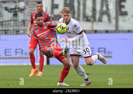 Cremona, Italien. 20. Mai 2023. Zini Stadium, Cremona, 20.05.23 Jerdy Schouten (30 Bologna FC) und Cristian Buonaiuto (10 Cremonese) während des Spiels der Serie A US Cremonese gegen Bologna FC im Zini Stadium in Cremona, Italia Soccer (Cristiano Mazzi/SPP) Guthaben: SPP Sport Press Photo. Alamy Live News Stockfoto