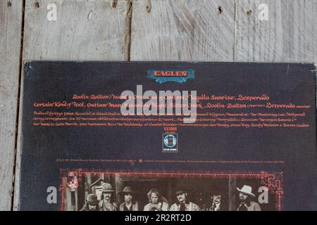 The Eagles zweites Album Desperado mit vielleicht dem einzigen herausragenden Song ♫ Tequila Sunrise ♫ Stockfoto