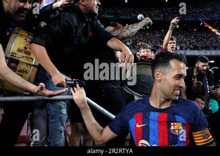 Sabadell, Barcelona, Spanien. 20. Mai 2023. Barcelona Spanien 20.05.2023 Sergio Busquets (FC Barcelona) lächelt während der La Liga Santander zwischen dem FC Barcelona und der Real Sociedad im Camp Nou am 20. Mai 2023 in Barcelona. (Kreditbild: © Xavi Urgeles/ZUMA Press Wire) NUR REDAKTIONELLE VERWENDUNG! Nicht für den kommerziellen GEBRAUCH! Stockfoto
