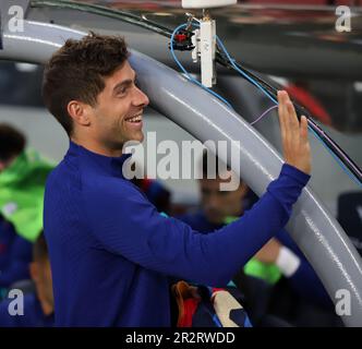 Sabadell, Barcelona, Spanien. 20. Mai 2023. Barcelona Spanien 20.05.2023 Sergi Roberto (FC Barcelona) Gesten während der La Liga Santander zwischen dem FC Barcelona und der Real Sociedad im Camp Nou am 20. Mai 2023 in Barcelona. (Kreditbild: © Xavi Urgeles/ZUMA Press Wire) NUR REDAKTIONELLE VERWENDUNG! Nicht für den kommerziellen GEBRAUCH! Stockfoto