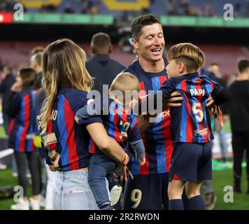 Sabadell, Barcelona, Spanien. 20. Mai 2023. Barcelona Spanien 20.05.2023 Familie Robert Lewandowski (FC Barcelona) Look während der La Liga Santander zwischen dem FC Barcelona und der Real Sociedad im Camp Nou am 20. Mai 2023 in Barcelona. (Kreditbild: © Xavi Urgeles/ZUMA Press Wire) NUR REDAKTIONELLE VERWENDUNG! Nicht für den kommerziellen GEBRAUCH! Stockfoto