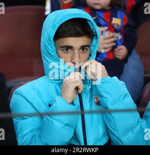 Sabadell, Barcelona, Spanien. 20. Mai 2023. Barcelona Spanien 20.05.2023 Gavi Paez (FC Barcelona) zeigt auf der La Liga Santander zwischen dem FC Barcelona und der Real Sociedad im Camp Nou am 20. Mai 2023 in Barcelona. (Kreditbild: © Xavi Urgeles/ZUMA Press Wire) NUR REDAKTIONELLE VERWENDUNG! Nicht für den kommerziellen GEBRAUCH! Stockfoto