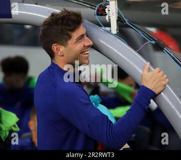 Sabadell, Barcelona, Spanien. 20. Mai 2023. Barcelona Spanien 20.05.2023 Sergi Roberto (FC Barcelona) zeigt auf der La Liga Santander zwischen dem FC Barcelona und der Real Sociedad im Camp Nou am 20. Mai 2023 in Barcelona. (Kreditbild: © Xavi Urgeles/ZUMA Press Wire) NUR REDAKTIONELLE VERWENDUNG! Nicht für den kommerziellen GEBRAUCH! Stockfoto