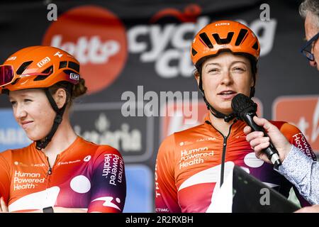 Antwerpen, Belgien. 21. Mai 2023. Belgischer Jesse Vandenbulcke von Human Powered Health, gefilmt zu Beginn des eintägigen Frauenelitenrennen „Antwerpen Port Epic“ „Schaal Sels“, 123km in und um Antwerpen, fünftes Rennen (5/10) im Lotto Cycling Cup, Sonntag, 21. Mai 2023. BELGA FOTO TOM GOYVAERTS Kredit: Belga News Agency/Alamy Live News Stockfoto