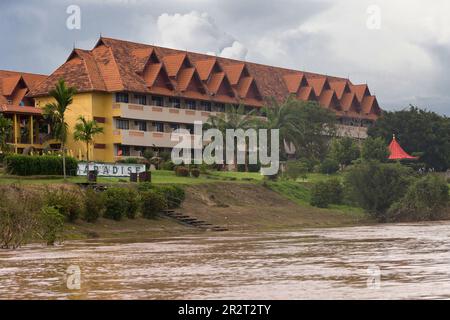 Goldenes Dreieck, Myanmar - 7. September 2018: Paradies Casino am Mekong, Goldenes Dreieck, Myanmar. Stockfoto