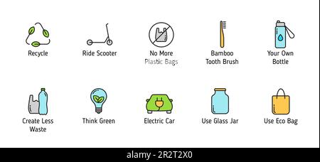 Farbig gefüllte Vektorsymbole ohne Verschwendung Stock Vektor