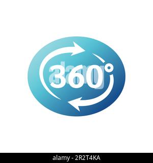 Symbol für Kurvenvektor in der 360-Grad-Ansicht. Dreihundertsechzig Neonelektroetiketten und Protonenlila Gradientenetiketten. Stock Vektor