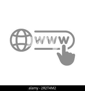 Webseite mit Cursor-Handvektorsymbol. Internetseite mit www und Globus-Symbol. Stock Vektor