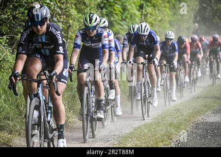 Antwerpen, Belgien. 21. Mai 2023. Holländische Ilse Pluimers von AG Insurance – Soudal Quick-Step-Team in Aktion während des eintägigen „Antwerpen Port Epic“ „Schaal Sels“ Frauen-Elitenradrennens, 123km in und um Antwerpen, fünftes Rennen (5/10) im Lotto Cycling Cup, Sonntag, 21. Mai 2023. BELGA FOTO TOM GOYVAERTS Kredit: Belga News Agency/Alamy Live News Stockfoto