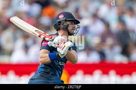 Derbyshire Captain Leus du Plooy schlägt im Vitalitätsblast-Off-Spiel zwischen Derbyshire Falcons und Lancashire Lightning. Stockfoto