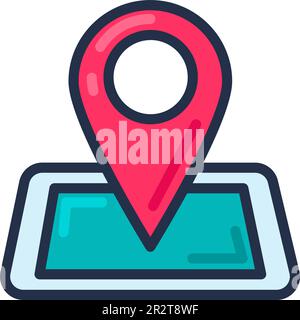 Rotes Checkpoint-Schild auf dem Tablet-Bildschirm. GPS-Navigation von Fahrzeugen und Fußgängern in der Stadt durch elektronische Geräte. Routenverfolgung, moderne Navigationstechnik Stock Vektor