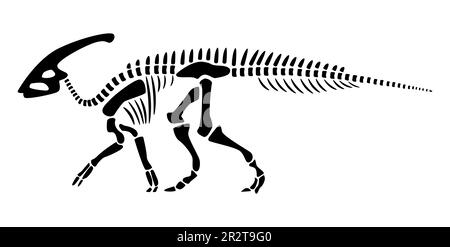 Parasaurolophus-Skelett. Silhouetten-Dinosaurier. Seitenansicht . Vector . Stock Vektor