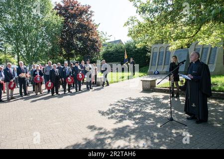 Woodhall Spa, Großbritannien. 21. Mai 2023. Veteranen und Mitglieder der 617. Staffel und der Royal Air Force nehmen am 5./21. Januar 2023 an einem Gedenkgottesdienst zum 80. Jahrestag des Dambusters RAID bei den Gedenkstätten in Woodhall Spa Lincolnshire (Foto von Lisa Harding/News Images) in Woodhall Spa, Großbritannien, Teil. (Foto: Lisa Harding/News Images/Sipa USA) Guthaben: SIPA USA/Alamy Live News Stockfoto