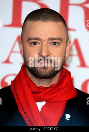 London, Großbritannien. 21. Februar 2018. Justin Timberlake nimmt an den BRIT Awards 2018 in der O2 Arena in London, England, Teil. (Foto: Fred Duval/SOPA Images/Sipa USA) Guthaben: SIPA USA/Alamy Live News Stockfoto