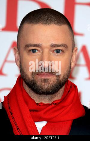 London, Großbritannien. 21. Februar 2018. Justin Timberlake nimmt an den BRIT Awards 2018 in der O2 Arena in London, England, Teil. (Foto: Fred Duval/SOPA Images/Sipa USA) Guthaben: SIPA USA/Alamy Live News Stockfoto